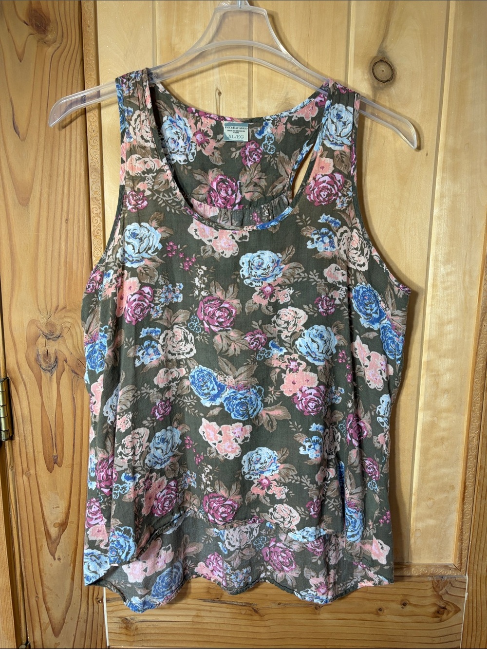 🌻5 for $30🌻 Inked & Faded Olive Floral Scoop Neck Tank Top